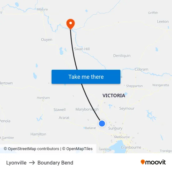 Lyonville to Boundary Bend map