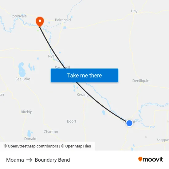 Moama to Boundary Bend map