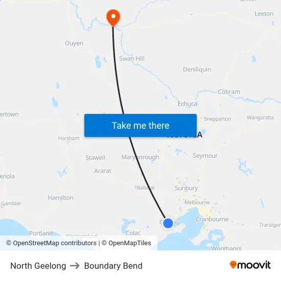 North Geelong to Boundary Bend map