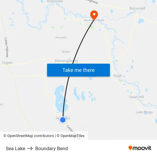 Sea Lake to Boundary Bend map