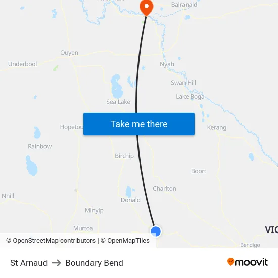 St Arnaud to Boundary Bend map