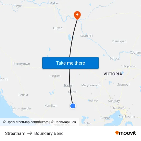 Streatham to Boundary Bend map