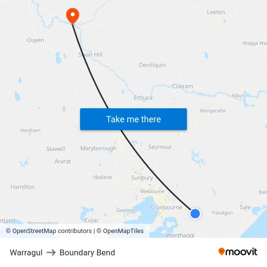 Warragul to Boundary Bend map