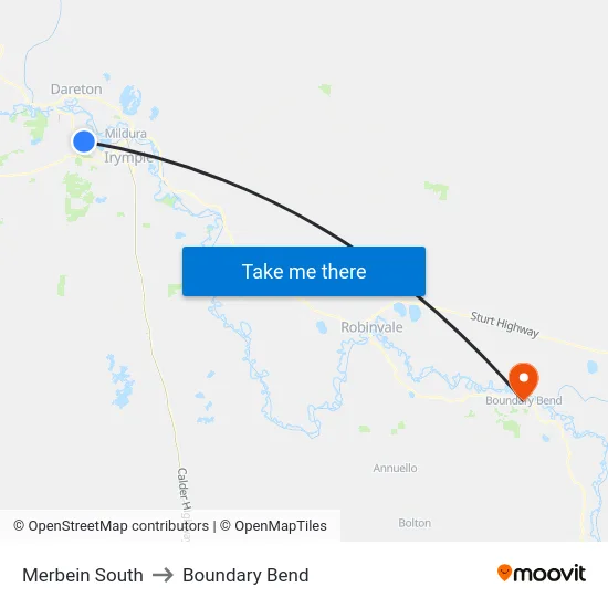 Merbein South to Boundary Bend map