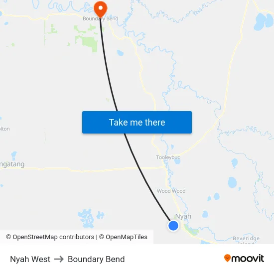Nyah West to Boundary Bend map
