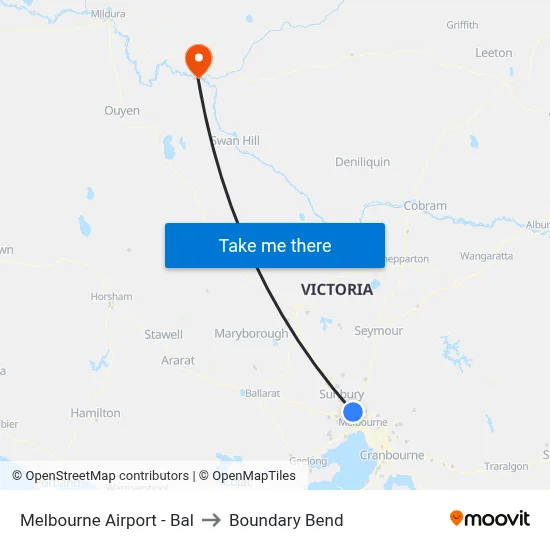 Melbourne Airport - Bal to Boundary Bend map