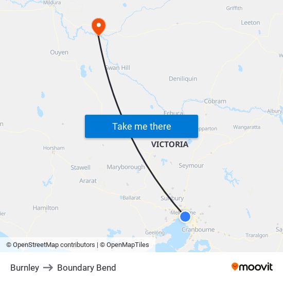 Burnley to Boundary Bend map