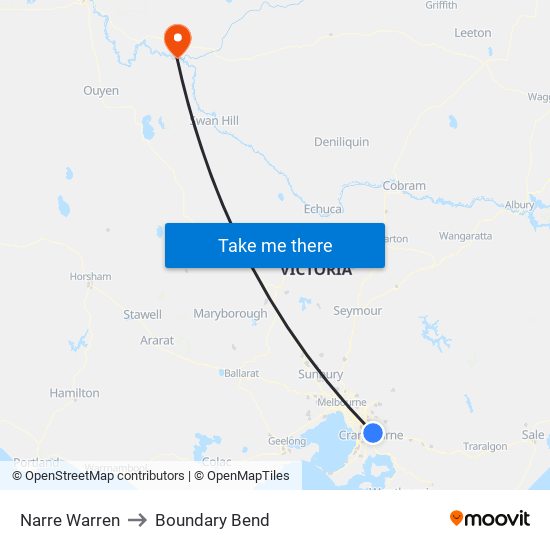 Narre Warren to Boundary Bend map