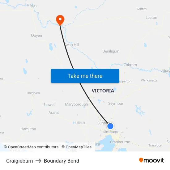 Craigieburn to Boundary Bend map