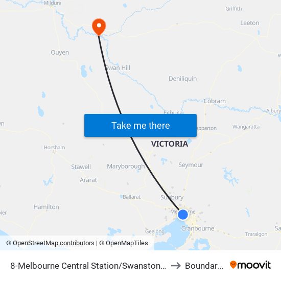 8-Melbourne Central Station/Swanston St (Melbourne City) to Boundary Bend map