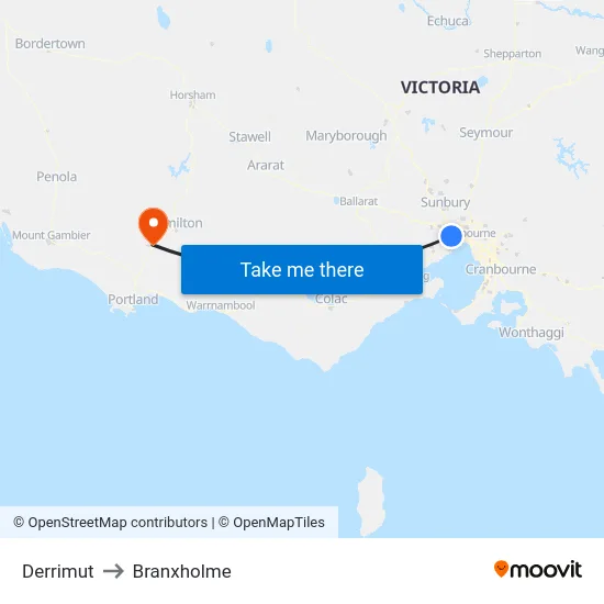Derrimut to Branxholme map