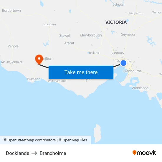 Docklands to Branxholme map