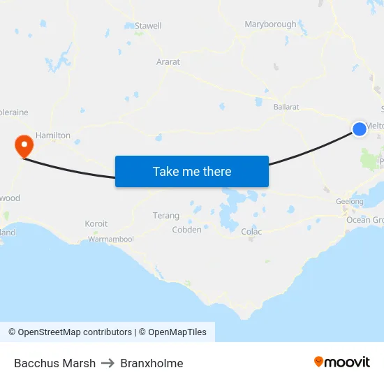 Bacchus Marsh to Branxholme map