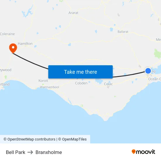 Bell Park to Branxholme map