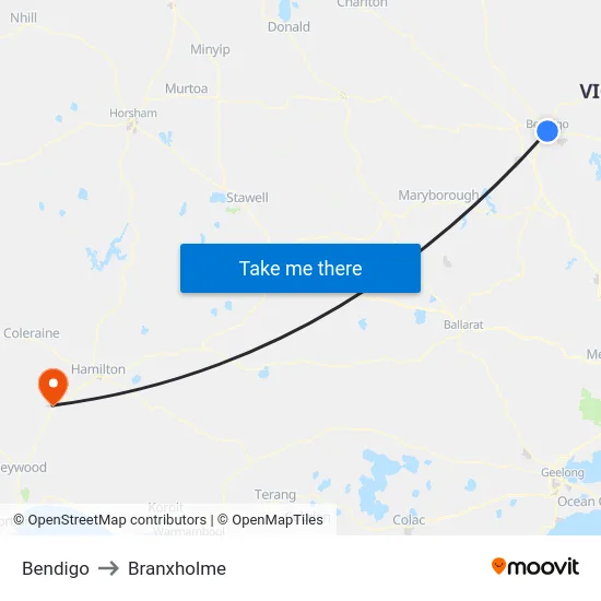 Bendigo to Branxholme map