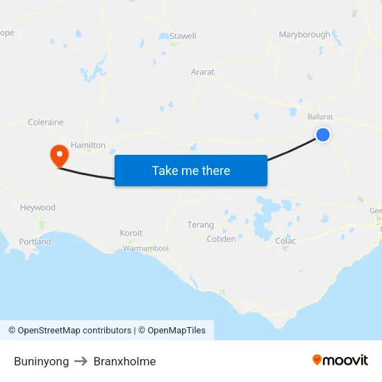 Buninyong to Branxholme map