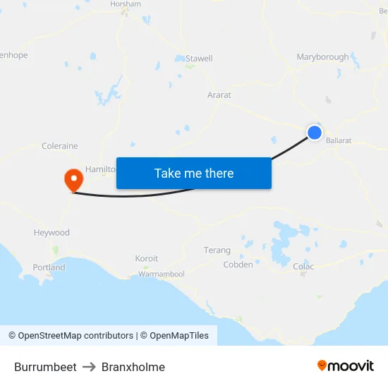 Burrumbeet to Branxholme map