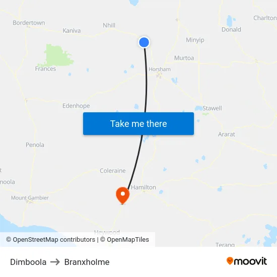 Dimboola to Branxholme map
