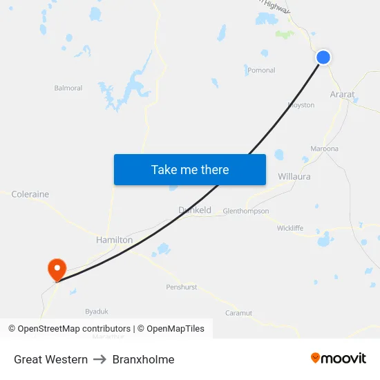 Great Western to Branxholme map