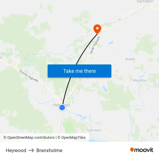 Heywood to Branxholme map