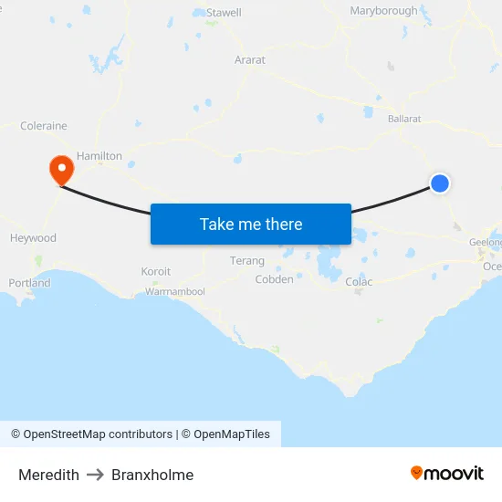 Meredith to Branxholme map