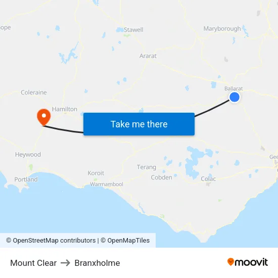 Mount Clear to Branxholme map