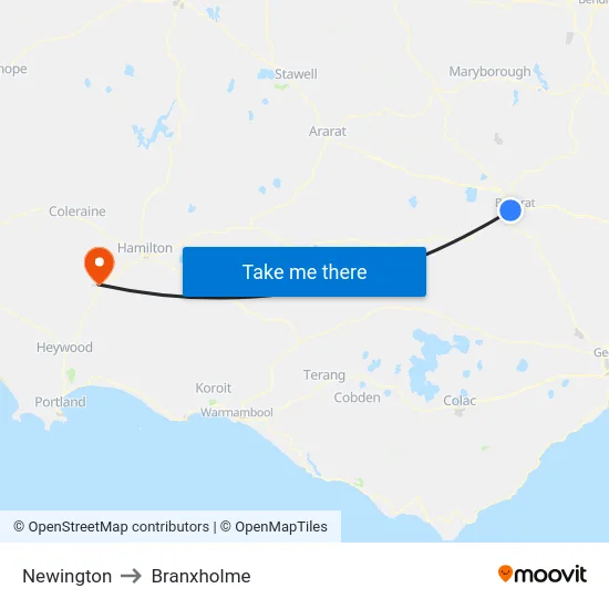 Newington to Branxholme map