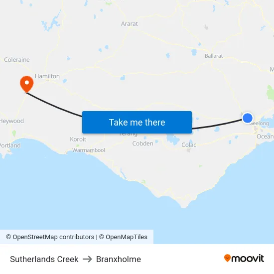 Sutherlands Creek to Branxholme map