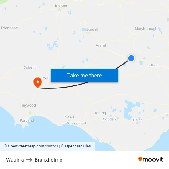 Waubra to Branxholme map
