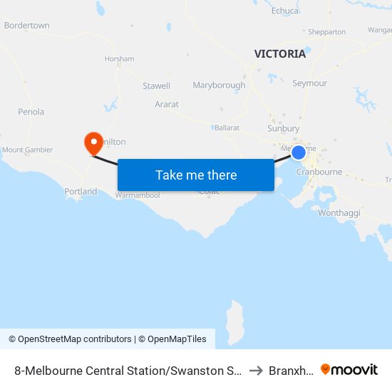 8-Melbourne Central Station/Swanston St (Melbourne City) to Branxholme map