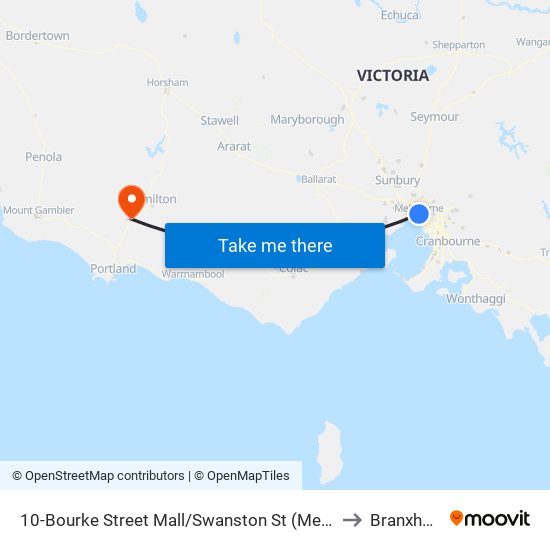 10-Bourke Street Mall/Swanston St (Melbourne City) to Branxholme map