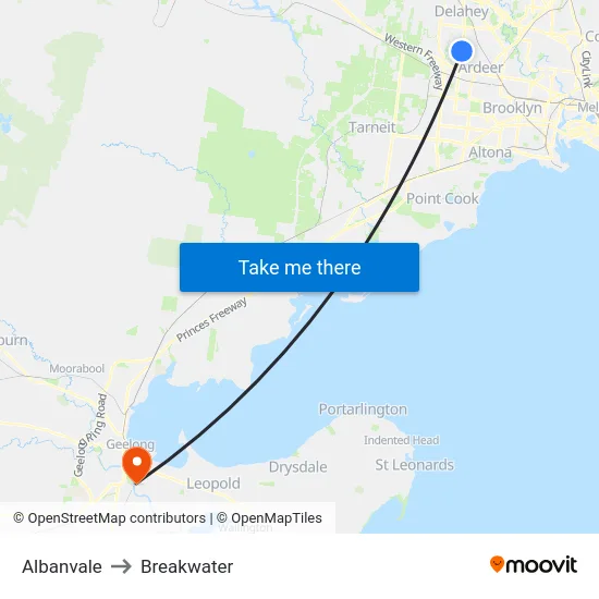 Albanvale to Breakwater map