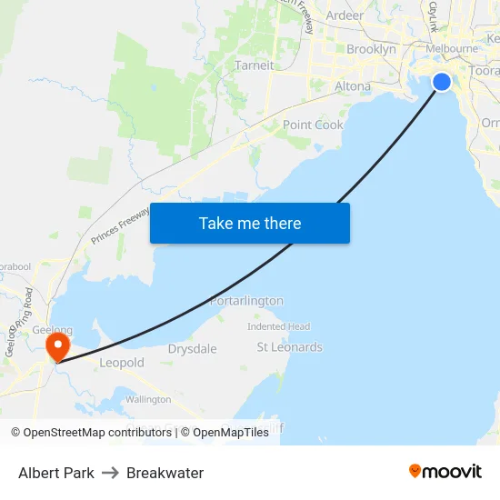Albert Park to Breakwater map