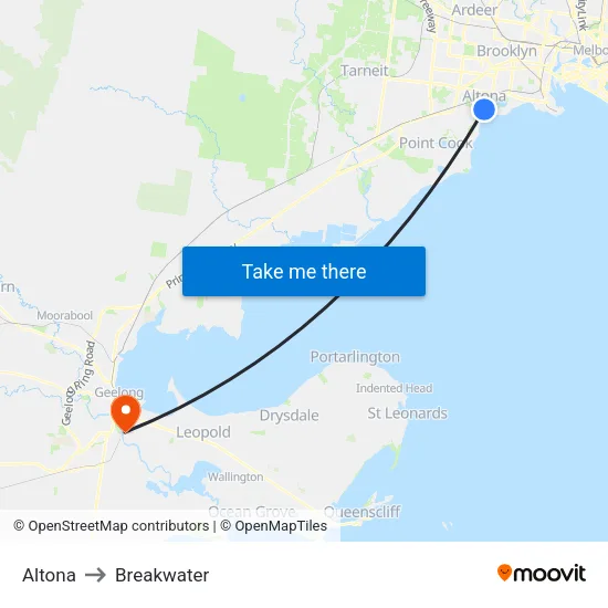 Altona to Breakwater map
