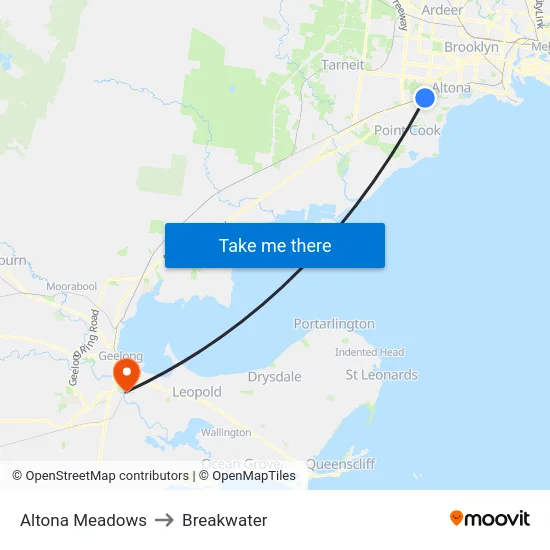Altona Meadows to Breakwater map