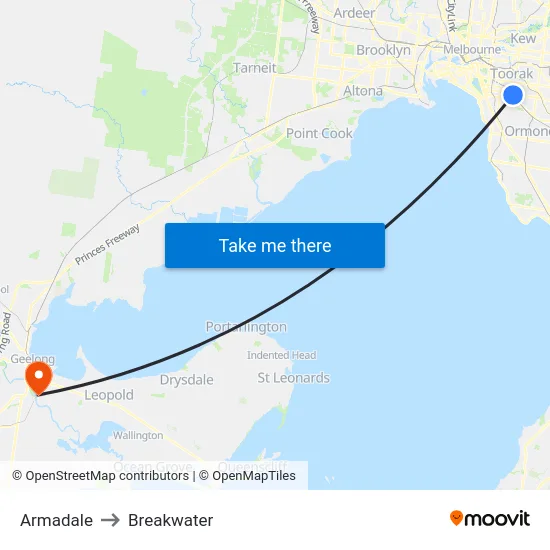 Armadale to Breakwater map
