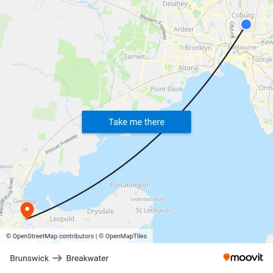 Brunswick to Breakwater map