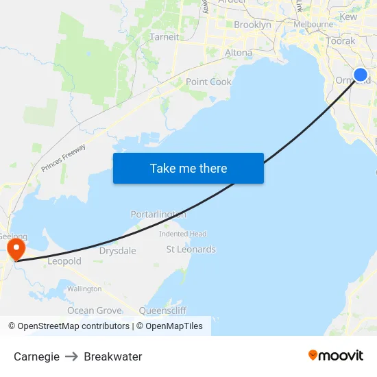 Carnegie to Breakwater map