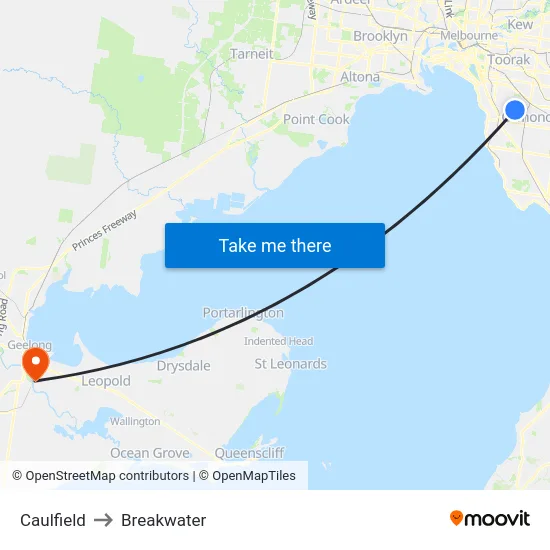 Caulfield to Breakwater map