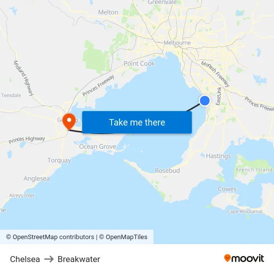 Chelsea to Breakwater map