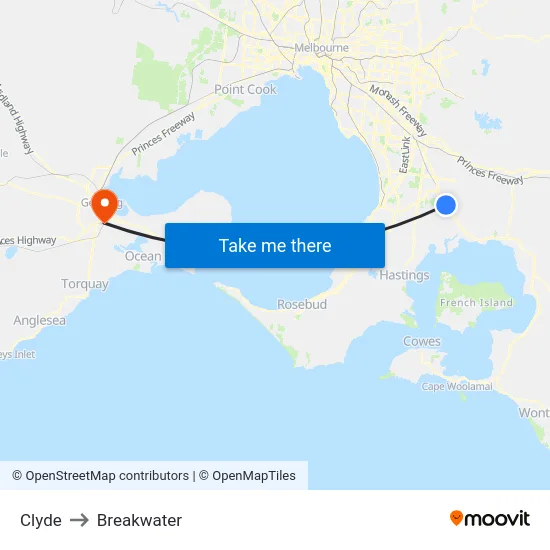 Clyde to Breakwater map