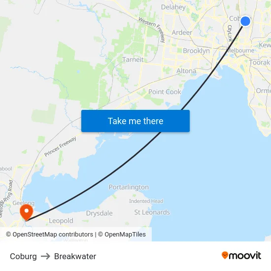 Coburg to Breakwater map
