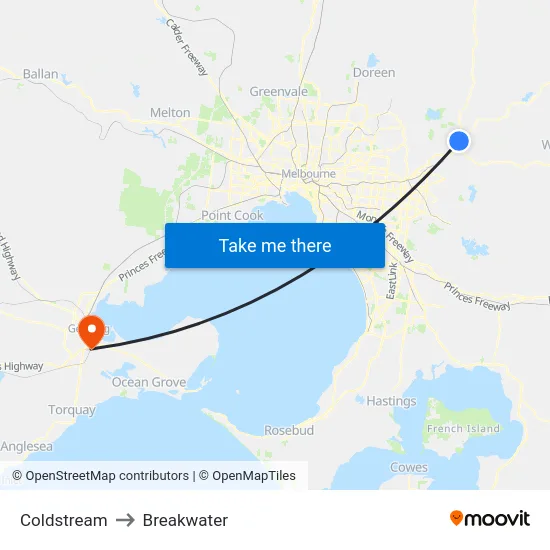 Coldstream to Breakwater map