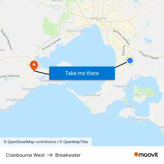 Cranbourne West to Breakwater map