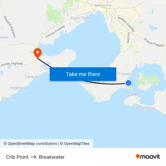 Crib Point to Breakwater map