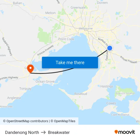 Dandenong North to Breakwater map