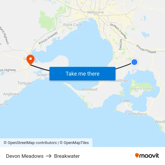 Devon Meadows to Breakwater map