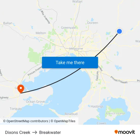 Dixons Creek to Breakwater map