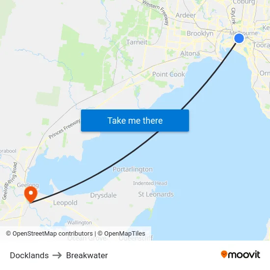 Docklands to Breakwater map