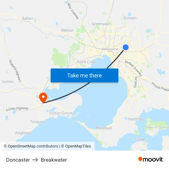 Doncaster to Breakwater map
